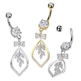 CZ Ribbon With Marquise CZ Vine Dangle Belly Button Navel Ring