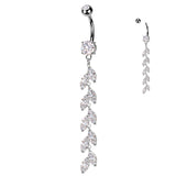 Belly Button Ring With Vertical Drop Marquise CZ Petals