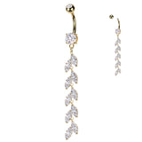 Belly Button Ring With Vertical Drop Marquise CZ Petals