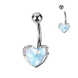 Heart CZ Belly Button Navel Ring With CZ Pave Edge