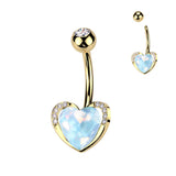 Heart CZ Belly Button Navel Ring With CZ Pave Edge