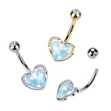 Heart CZ Belly Button Navel Ring With CZ Pave Edge