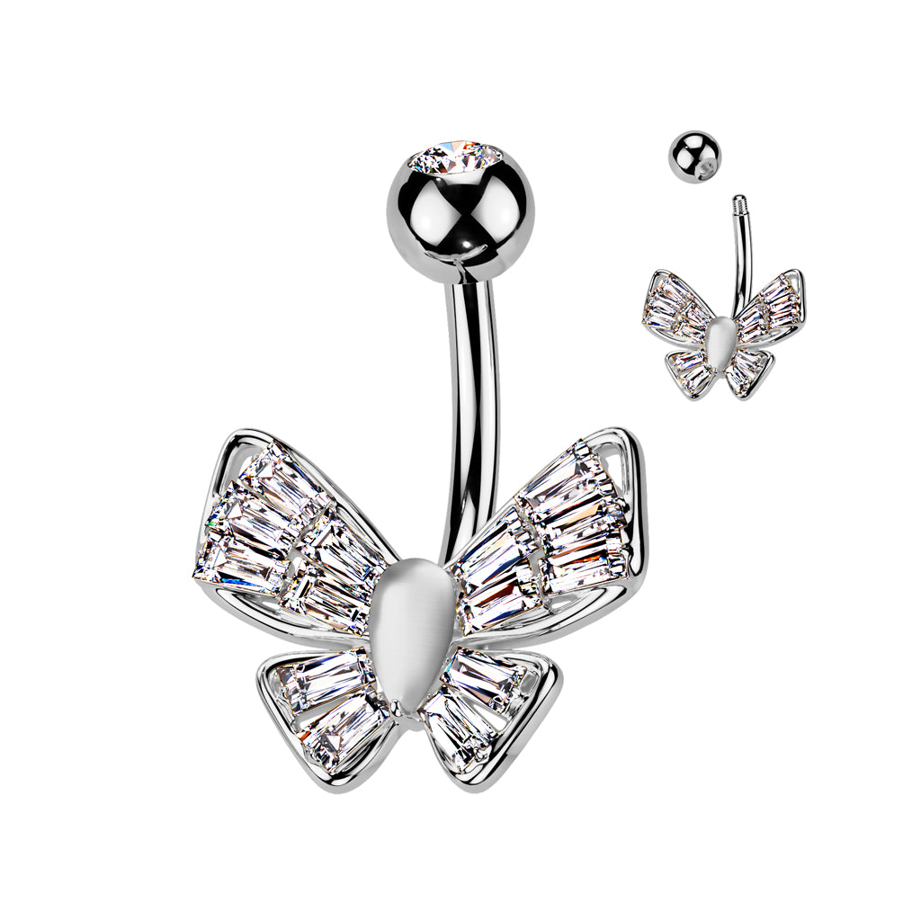CZ Butterfly With Cat's Eye Stone Center Belly Button Navel Ring