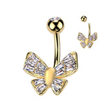 CZ Butterfly With Cat's Eye Stone Center Belly Button Navel Ring