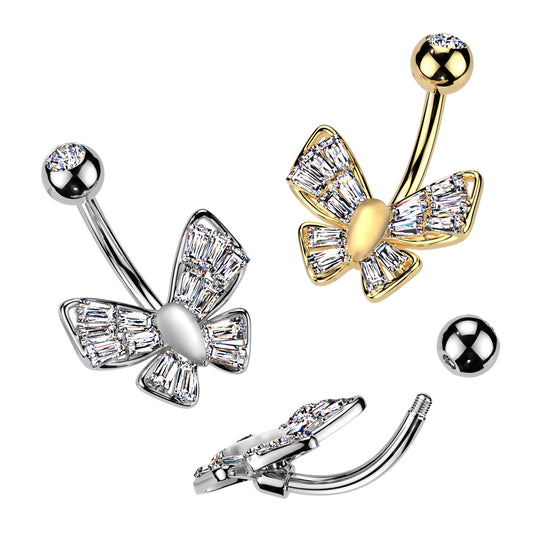 CZ Butterfly With Cat's Eye Stone Center Belly Button Navel Ring