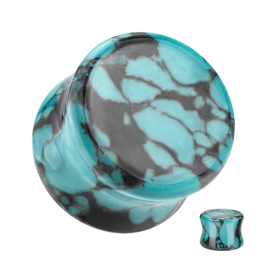 Teal Black Turquoise Double Flare Stone Plug