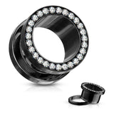 Clear Gem Set Rim PVD Over 316L Surgical Steel Screw Fit Flesh Tunnels