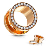 Clear Gem Set Rim PVD Over 316L Surgical Steel Screw Fit Flesh Tunnels
