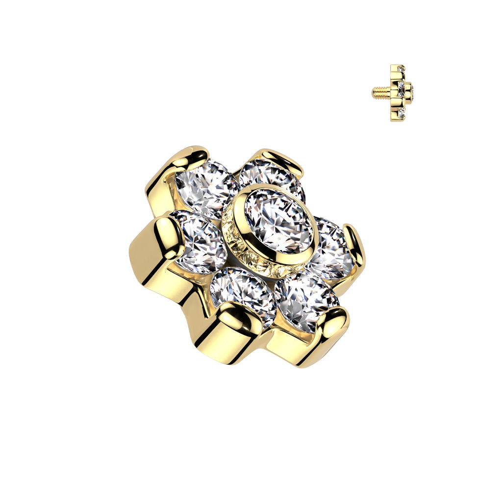 Implant Grade Titanium Internally Threaded CZ Bezel Set Flower