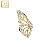 14K Gold Threadless Top Butterfly Wing with Pave CZ's