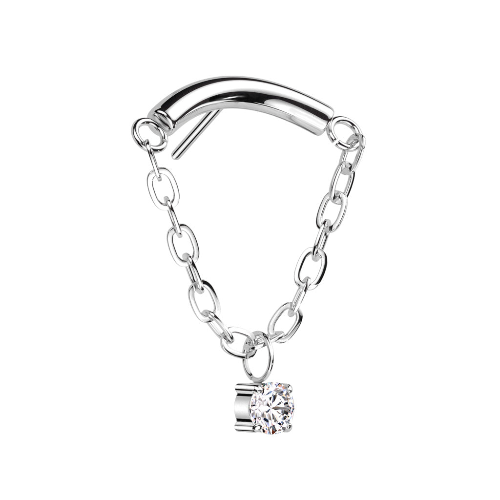 Chain Linked Curved Bar With CZ Dangle