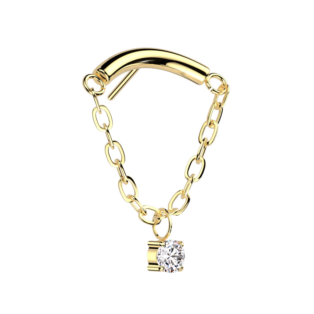 Chain Linked Curved Bar With CZ Dangle