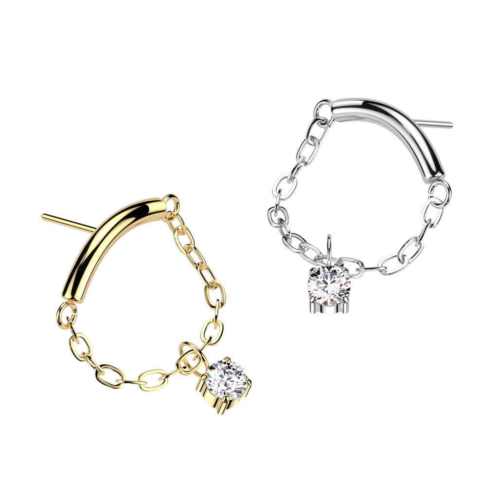 Chain Linked Curved Bar With CZ Dangle
