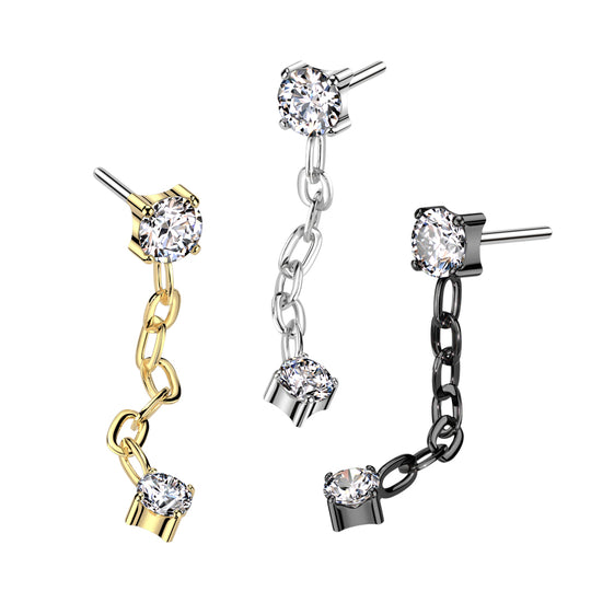 Threadless Push In CZ Top With CZ Dangle