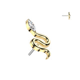 Titanium Threadless Push In Snake Top With Marquise CZ Head