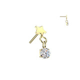 Titanium Threadless Push In Flat Star Top And Round CZ Dangle