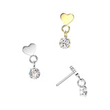 Titanium Threadless Push In Flat Heart Top And Round CZ Dangle