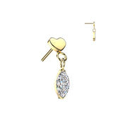 Titanium Threadless Push In Flat Heart Top And Marquise CZ Dangle