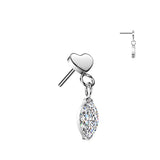 Titanium Threadless Push In Flat Heart Top And Marquise CZ Dangle