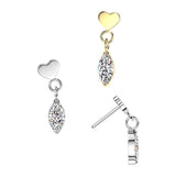 Titanium Threadless Push In Flat Heart Top And Marquise CZ Dangle