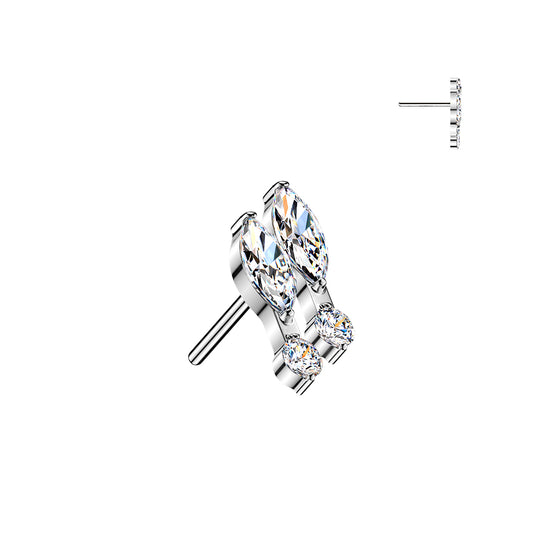 Titanium Threadless Push In Double Marquise and Round CZ Top