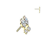Titanium Threadless Push In Double Marquise and Round CZ Top