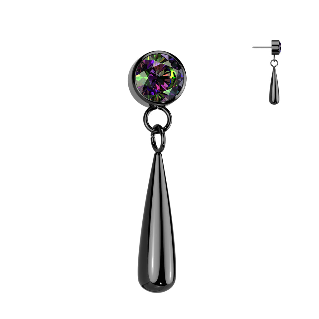CZ Bezel Set Top With Teardrop Dangle