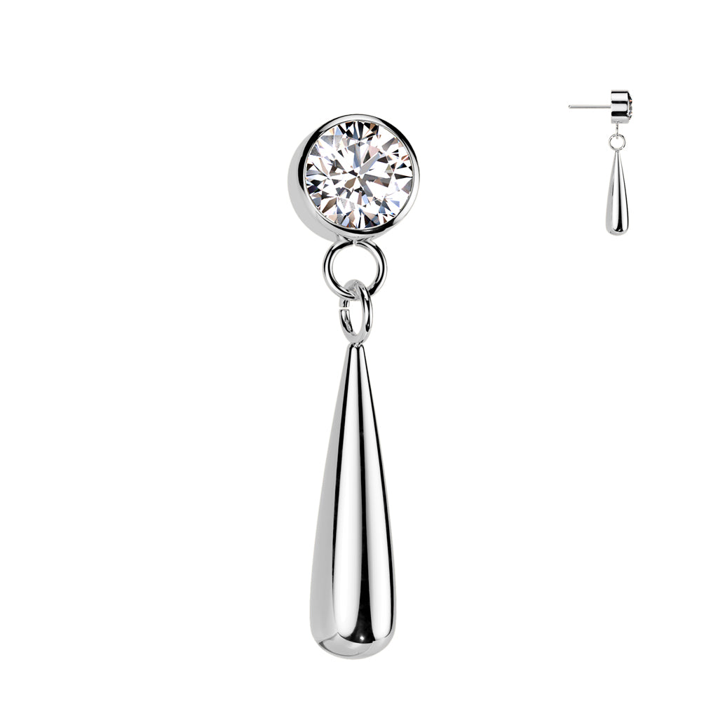 CZ Bezel Set Top With Teardrop Dangle