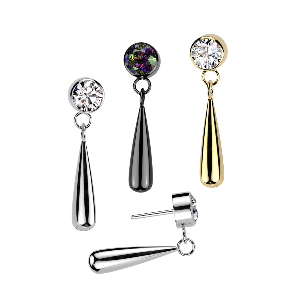 CZ Bezel Set Top With Teardrop Dangle