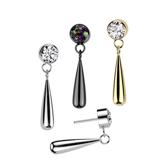 CZ Bezel Set Top With Teardrop Dangle