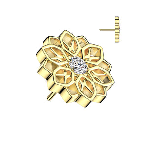 Titanium Threadless Push In CZ Center Lotus Flower Top