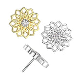 Titanium Threadless Push In CZ Center Lotus Flower Top