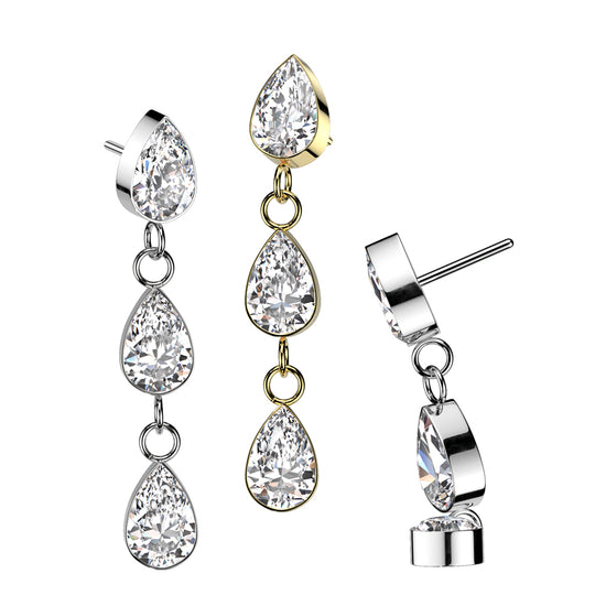 3 Teardrop CZ Bezel Set Dangle Top