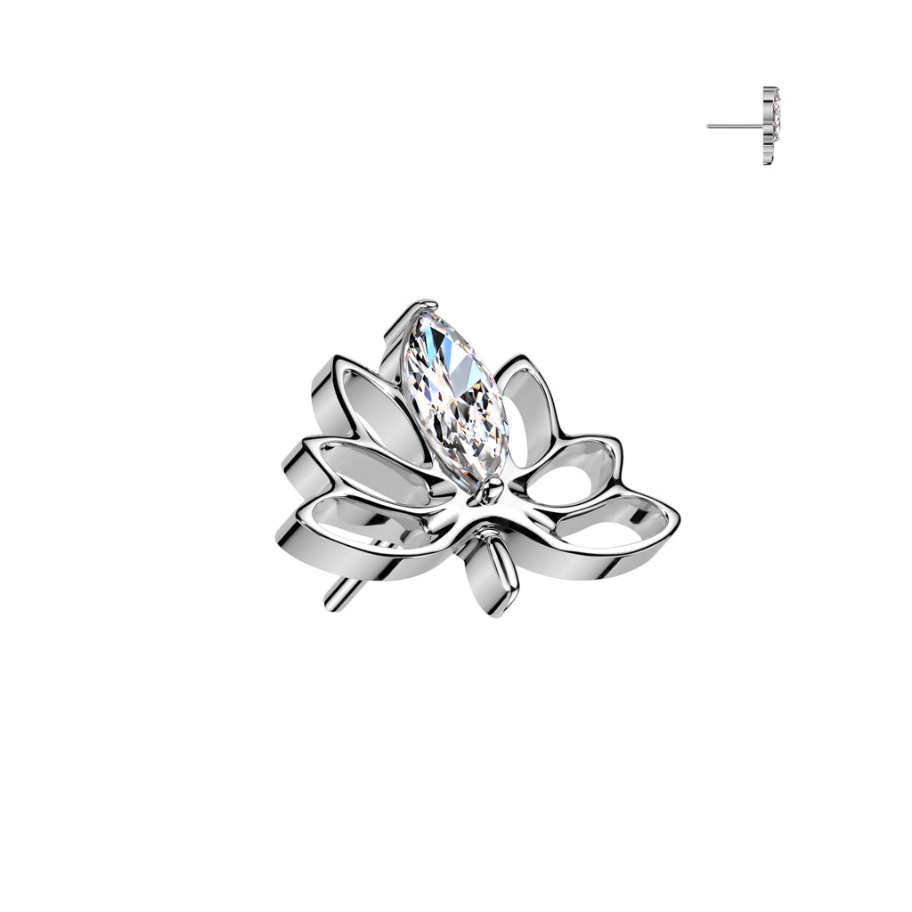 Threadless Push In Hollow Lotus Flower With Marquise CZ Top