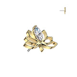 Threadless Push In Hollow Lotus Flower With Marquise CZ Top