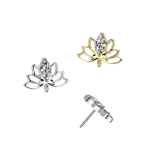 Threadless Push In Hollow Lotus Flower With Marquise CZ Top