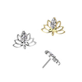 Threadless Push In Hollow Lotus Flower With Marquise CZ Top