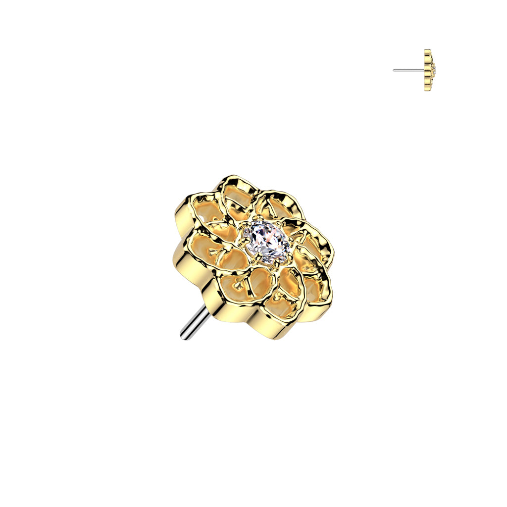 Implant Grade Titanium Threadless Push In Hollow Flower Top With CZ Center