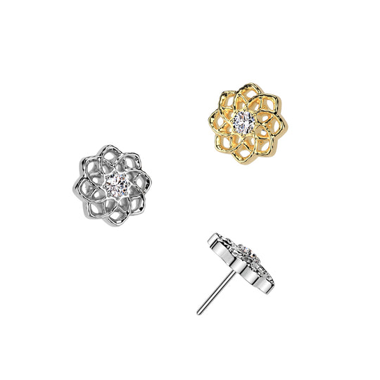Implant Grade Titanium Threadless Push In Hollow Flower Top With CZ Center