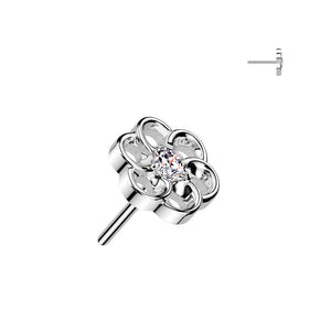 Implant Grade Titanium Threadless Push In Small Hollow Swirl Flower Top With CZ Center