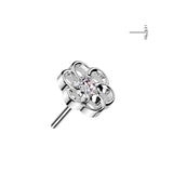 Implant Grade Titanium Threadless Push In Small Hollow Swirl Flower Top With CZ Center