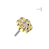 Implant Grade Titanium Threadless Push In Small Hollow Swirl Flower Top With CZ Center