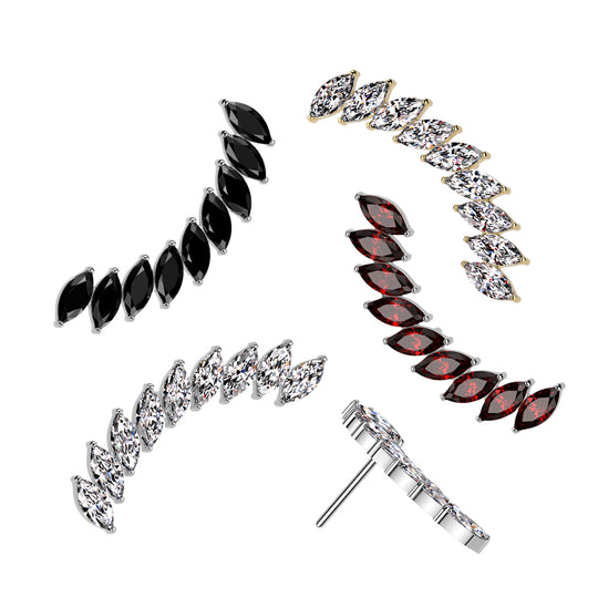 Threadless Push In Long Curved Marquise CZ Top