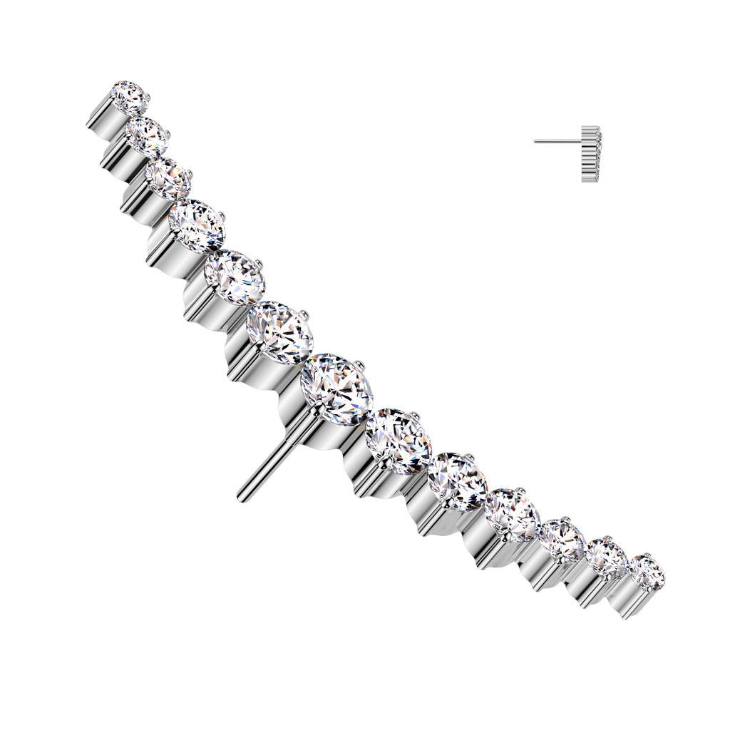 Titanium Threadless Push In Long CZ Curved Top