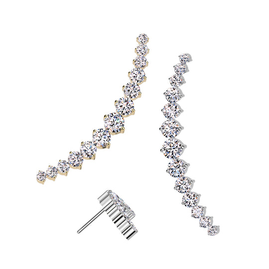 Titanium Threadless Push In Long CZ Curved Top