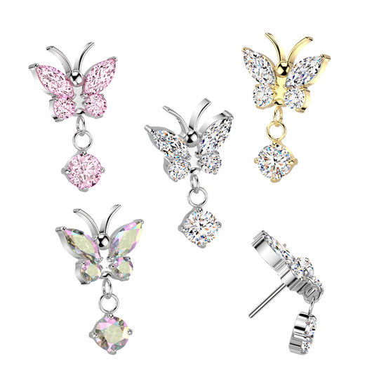 Butterfly With Prong Set CZ Dangle Top