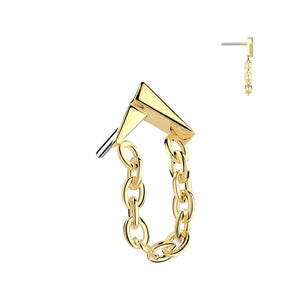 Threadless Push In Reversed V With Chain Dangle