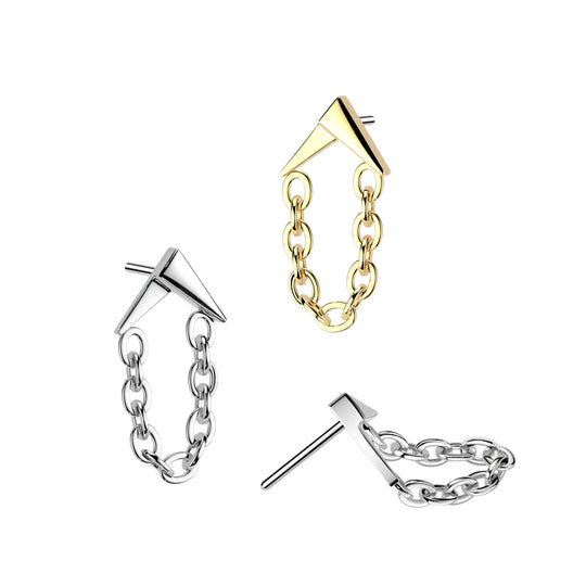 Threadless Push In Reversed V With Chain Dangle