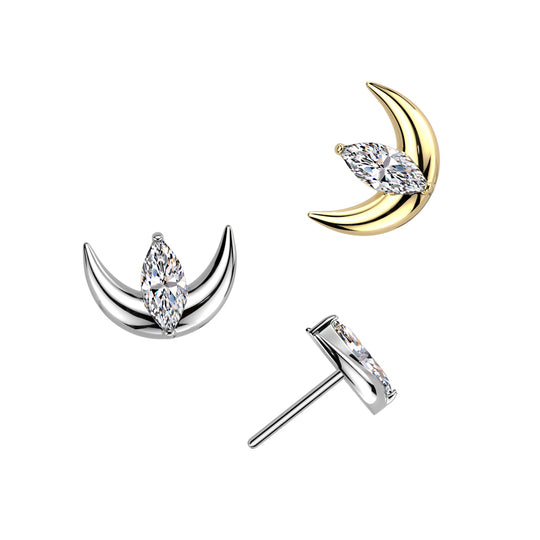 Crescent Moon With Marquise CZ Center Top