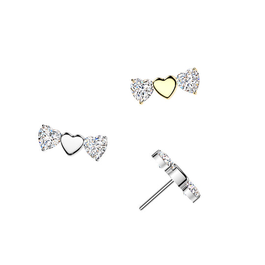 Triple Heart Top With 2 CZ Heart